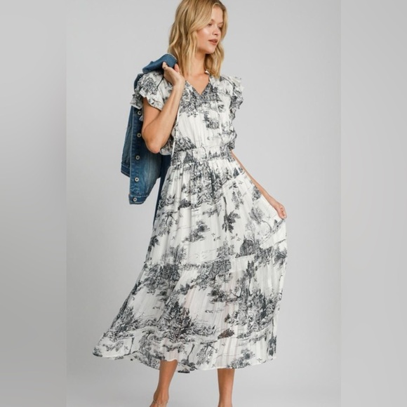 Umgee Full Size Tiered Border Print Midi Dress Plus Size main image 0